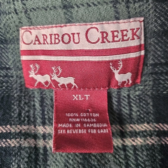 Mens Caribou Creek Thick Green Outdoor Flannel Fall Winter Button Down Shirt XLT - Picture 7 of 8